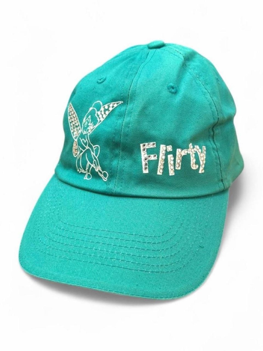 Y2K 2000s Disney Tinker Bell McBling Teal Baseball Hat with Rhinestone Detailing